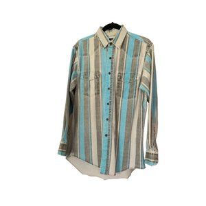 VTG Wrangler Brushpopper Teal/Gray Stripe Reg Fit X-Long Tails  15 1/2-33 USA